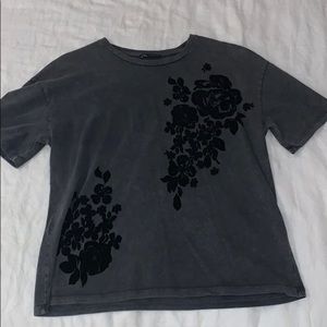 Zara acid grey t shirt with velvet flowers